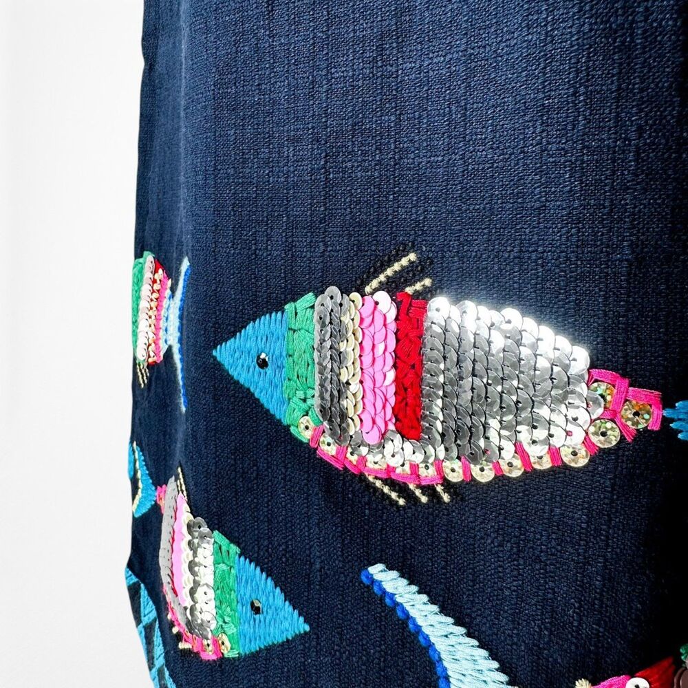 Vintage Y2K 90s Navy Blue Knee Length Tropical Print Casual Shift Dress Size M - Picture 9 of 9